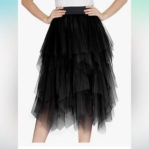 NWT DOSE black tutu tulle mesh midi layered irregular edge skirt size M